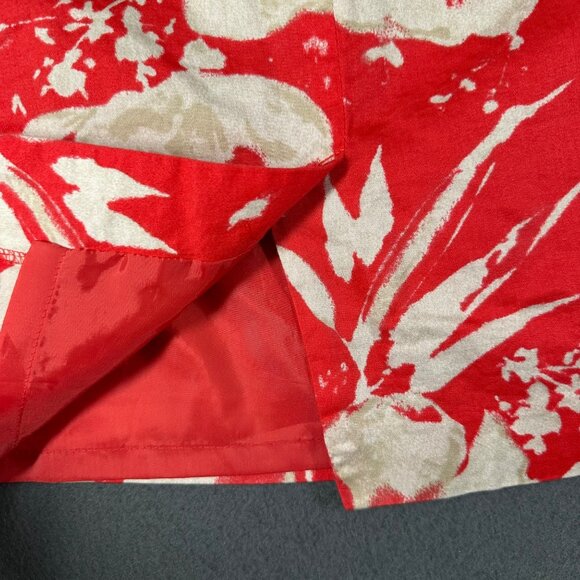 LOFT Outlet Womens 6 Red Floral Cotton Skirt Lined Above Knee Slit Back Zip - Picture 7 of 7